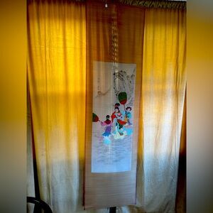 Vintage Chinese Bamboo wall hanging with Geisha